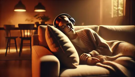 Person relaxing in a comfortable, peaceful room